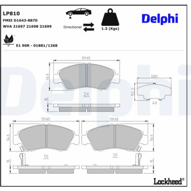 Delphi Bremsbelagsatz, Scheibenbremse LP810 Delphi Bremsbelagsatz, Scheibenbremse LP810