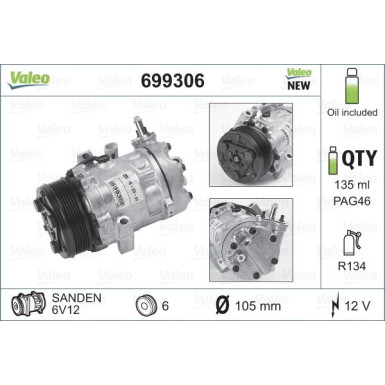 Valeo Kompressor, Klimaanlage VALEO CORE-FLEX 699306 Valeo Kompressor, Klimaanlage VALEO CORE-FLEX 699306