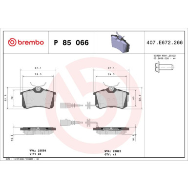 Brembo Bremsbelagsatz, Scheibenbremse PRIME LINE P 85 066 Brembo Bremsbelagsatz, Scheibenbremse PRIME LINE P 85 066