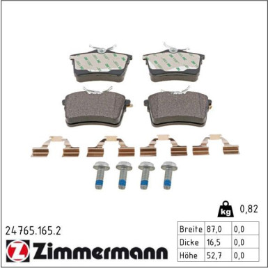 Zimmermann Bremsbelagsatz, Scheibenbremse 24765.165.2