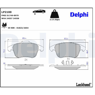 Delphi | Bremsbelagsatz, Scheibenbremse | LP2100 Delphi | Bremsbelagsatz, Scheibenbremse | LP2100