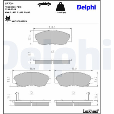 Delphi | Bremsbelagsatz, Scheibenbremse | LP734