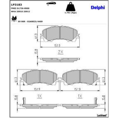 Delphi Bremsbelagsatz, Scheibenbremse LP3183