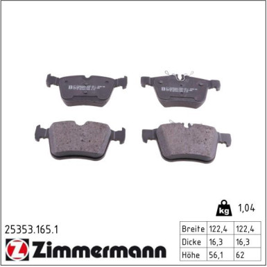 Zimmermann Bremsbelagsatz, Scheibenbremse 25353.165.1