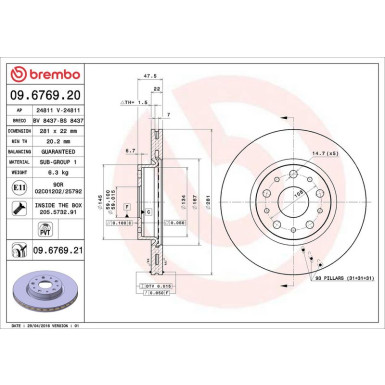 09.6769.21 Bremsscheibe PRIME LINE - UV Coated