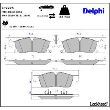 Delphi Bremsbelagsatz, Scheibenbremse LP2275