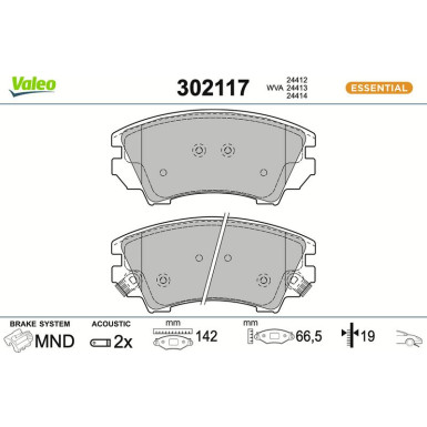 Valeo Bremsbelagsatz, Scheibenbremse ESSENTIAL 302117