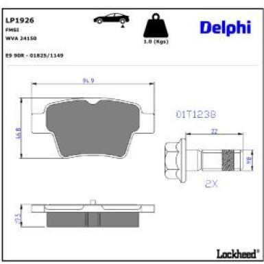 Delphi Bremsbelagsatz, Scheibenbremse LP1926 Delphi Bremsbelagsatz, Scheibenbremse LP1926