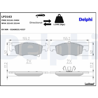 Delphi | Bremsbelagsatz, Scheibenbremse | LP3163