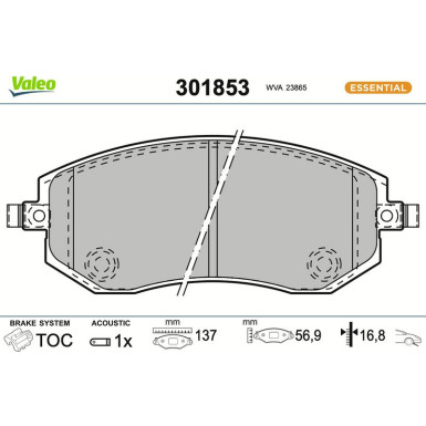 Valeo Bremsbelagsatz, Scheibenbremse ESSENTIAL 301853