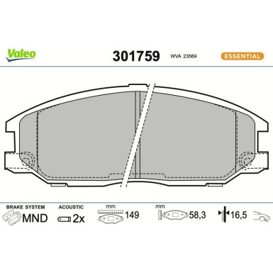 Valeo Bremsbelagsatz, Scheibenbremse ESSENTIAL 301759