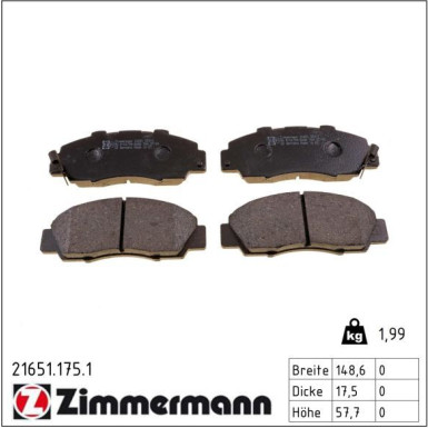 Zimmermann Bremsbelagsatz, Scheibenbremse 21651.175.1