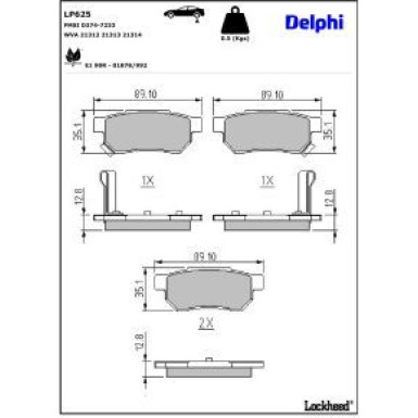 Delphi Bremsbelagsatz, Scheibenbremse LP625