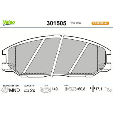 Valeo Bremsbelagsatz, Scheibenbremse ESSENTIAL 301505