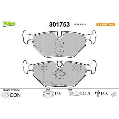 Valeo | Bremsbelagsatz, Scheibenbremse | 301753