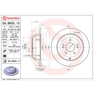 Brembo Bremsscheibe PRIME LINE - UV Coated 08.B605.11