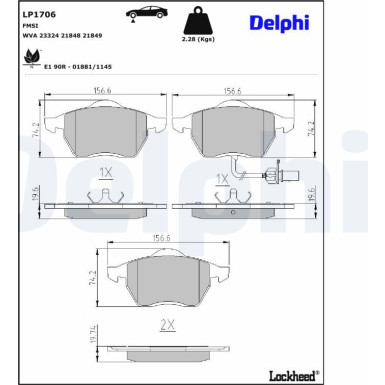 Delphi | Bremsbelagsatz, Scheibenbremse | LP1706