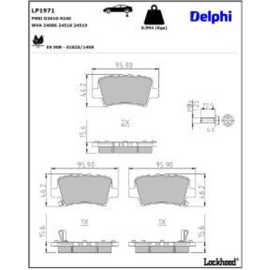 Delphi Bremsbelagsatz, Scheibenbremse LP1971