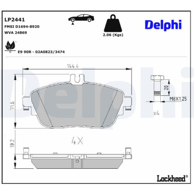 Delphi | Bremsbelagsatz, Scheibenbremse | LP2441
