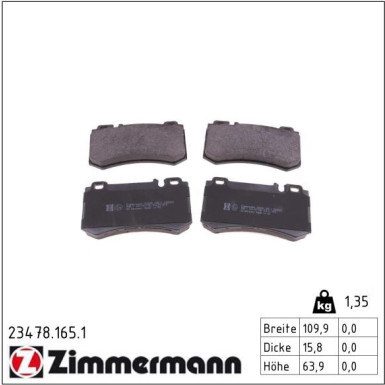 Zimmermann Bremsbelagsatz, Scheibenbremse 23478.165.1