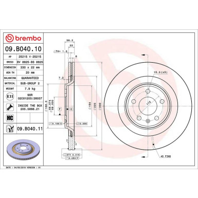 09.B040.11 Bremsscheibe PRIME LINE - UV Coated