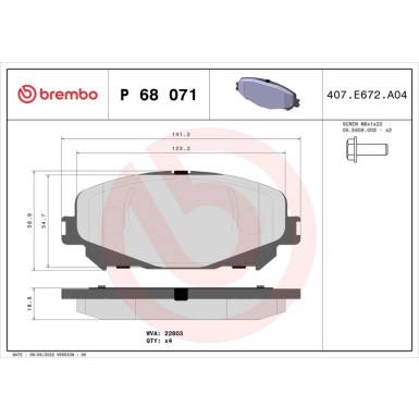 Brembo | Bremsbelagsatz, Scheibenbremse | P 68 071