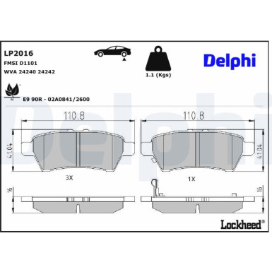 Delphi | Bremsbelagsatz, Scheibenbremse | LP2016