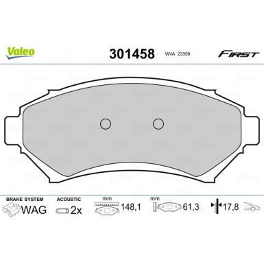Valeo | Bremsbelagsatz, Scheibenbremse | 301458