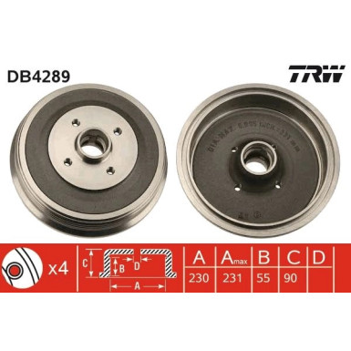 TRW | Bremstrommel | DB4289
