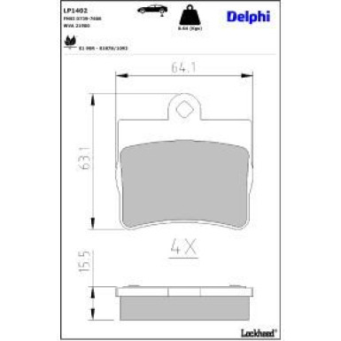 Delphi Bremsbelagsatz, Scheibenbremse LP1402