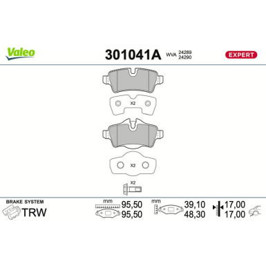 Valeo | Bremsbelagsatz, Scheibenbremse | 301041A
