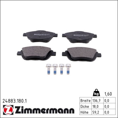 Zimmermann Bremsbelagsatz, Scheibenbremse 24883.180.1