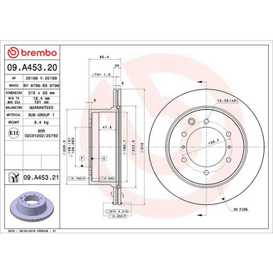 09.A453.21 Bremsscheibe PRIME LINE - UV Coated
