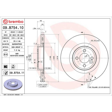 09.B754.11 Bremsscheibe PRIME LINE - UV Coated