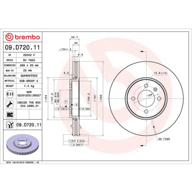 Brembo Bremsscheibe PRIME LINE - UV Coated 09.D720.11