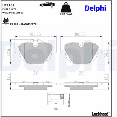 Delphi | Bremsbelagsatz, Scheibenbremse | LP2162