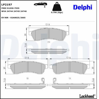 Delphi | Bremsbelagsatz, Scheibenbremse | LP2197
