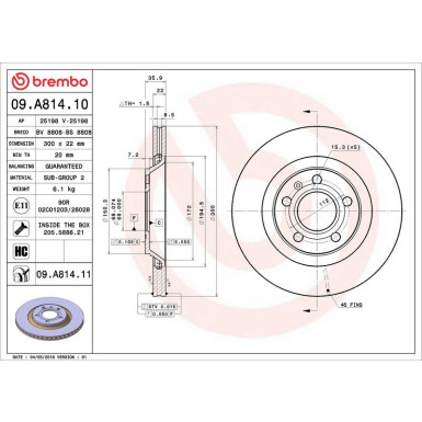 Brembo Bremsscheibe PRIME LINE - UV Coated 09.A814.11