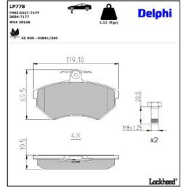 Delphi Bremsbelagsatz, Scheibenbremse LP778