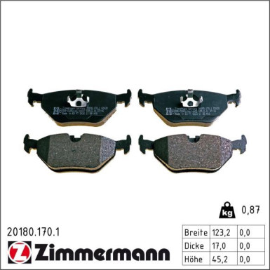 Zimmermann Bremsbelagsatz, Scheibenbremse 20180.170.1