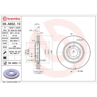 09.A652.11 Bremsscheibe PRIME LINE - UV Coated 09.A652.11 Bremsscheibe PRIME LINE - UV Coated