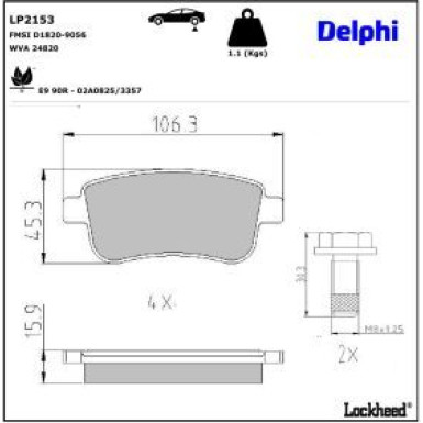 Delphi Bremsbelagsatz, Scheibenbremse LP2153 Delphi Bremsbelagsatz, Scheibenbremse LP2153