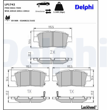 Delphi | Bremsbelagsatz, Scheibenbremse | LP1742 Delphi | Bremsbelagsatz, Scheibenbremse | LP1742