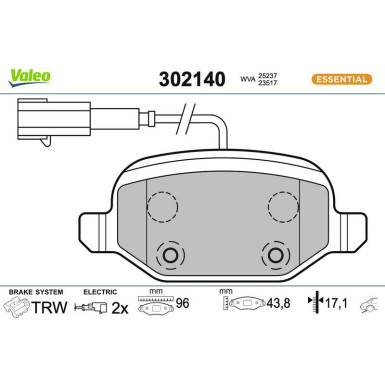 Valeo | Bremsbelagsatz, Scheibenbremse | 302140