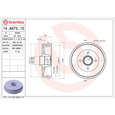 Brembo Bremstrommel ESSENTIAL LINE 14.A672.10