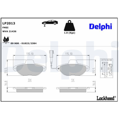Delphi | Bremsbelagsatz, Scheibenbremse | LP2013 Delphi | Bremsbelagsatz, Scheibenbremse | LP2013