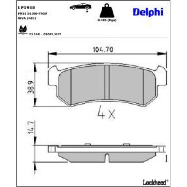 Delphi Bremsbelagsatz, Scheibenbremse LP1910