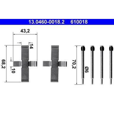 ATE | Zubehörsatz, Scheibenbremsbelag | 13.0460-0018.2