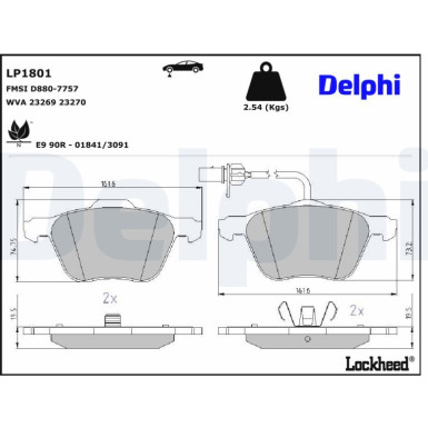 Delphi | Bremsbelagsatz, Scheibenbremse | LP1801