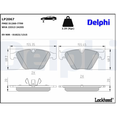 Delphi | Bremsbelagsatz, Scheibenbremse | LP2067